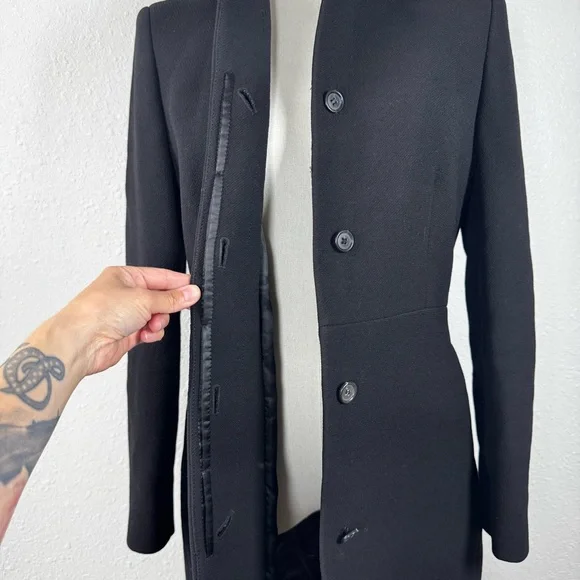 J. Crew Petite 2 Black Wool Blend Long Coat Hidden Placket Minimalist Overcoat - Picture 7 of 16